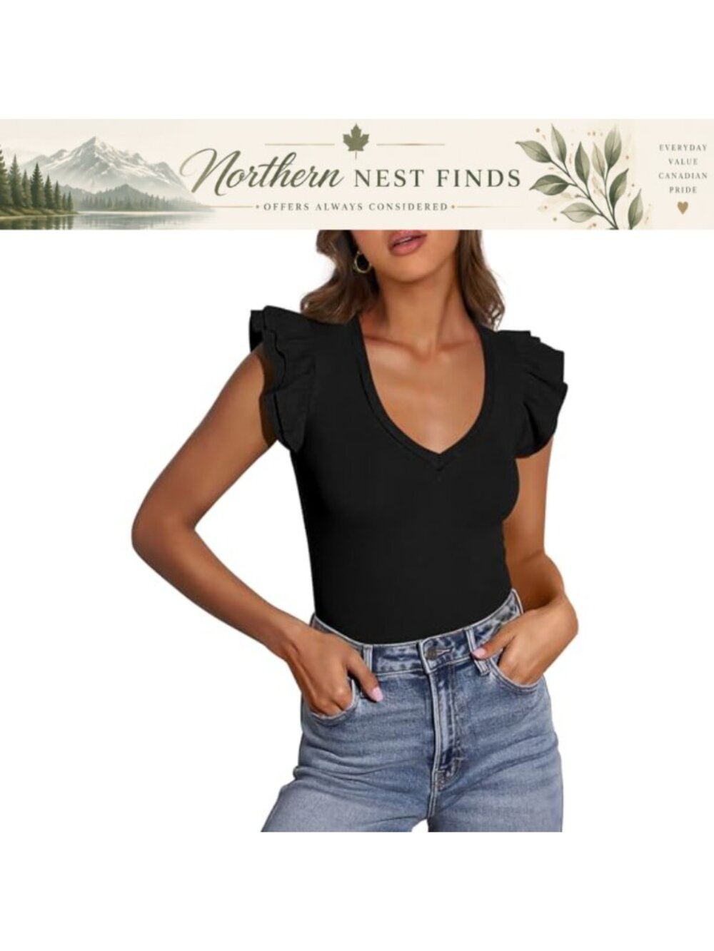 PRETTYGARDEN Womens Sleeveless T Shirt Slim Fit V Neck Ruffle Sleeve Blouse